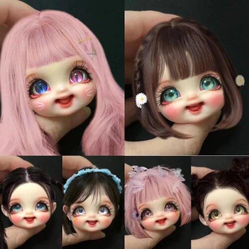 1/8 BJD Doll Head DIY Hand Make Up Dolls Accessories Smile Bald Head With 3D Eyes Cute Cat Eyes Doll Head Send Body For Gifts