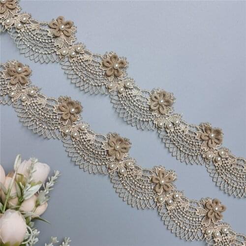 1 yard Gold Pearl Flower Ocean Waves Embroidered Lace Trim Ribbon Fabric Patchwork Wedding Dress Sewing Supplies Craft 4.5cm
