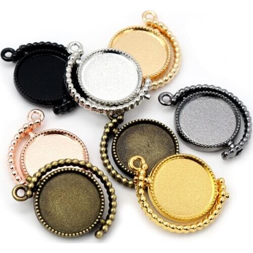 10pcs 12mm Inner Size Multi-colors Fashion Rotation Double Side Cameo Cabochon Blank Base Setting Pendant Bezel Trays DIY