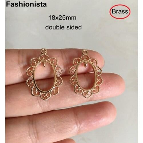 10 pcs - Double Sided Gold-color Brass Oval Charms 18x25mm Heart Filigree Frame Charms For Earrings Necklace Pendant -A