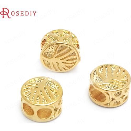 37677)10PCS 8.5MM 24K Gold Color Brass Oblate Beads Bracelets Spacer Beads Jewelry Making Supplies Diy Findings Accessories