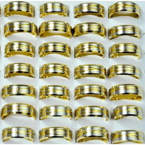 100Pcs Vintage Retro Style Gold Stainless Steel Rings For Men and Women Fashion Round Bulk Punk Rings WholeSale LR4082