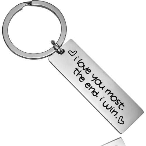 12PC I Love You Most The End I Win Heart Keychain Charms Stainless Steel Keyrings Lovers Couples Wedding Gifts Jewelry Key Rings