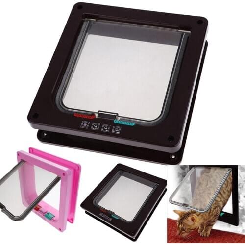 4 Way Lockable Dog Cat Kitten Door Security Flap Door ABS Plastic S/M/L Animal Small Pet Cat Dog Gate Door Pet Supplies Dropship