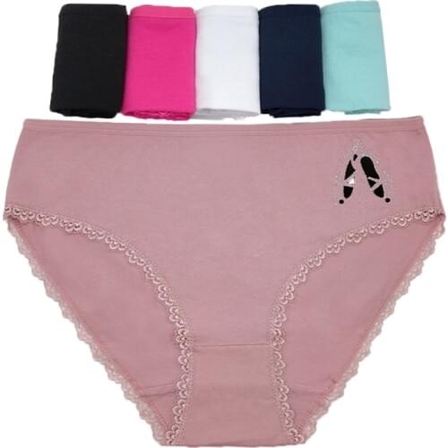 6pcs Lot Womens Cotton Big Size Panties Print Lace Briefs Breathable Mid Rise Lingerie Panties Sexy Womens Underwear Intimates