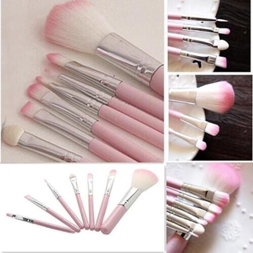 7Pcs Pro Pink Eyeshadow Eyeliner Face Lip Makeup Brush Set Beauty Cosmetic Tool