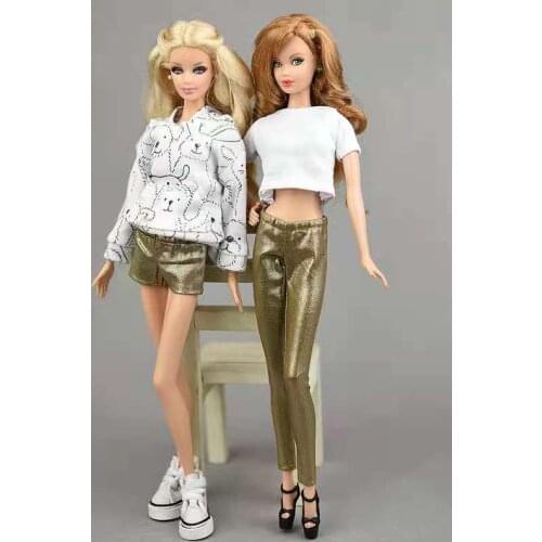 1/6 BJD Accessories 2 pairs/lot Fashion Gold Elastic PU Leather Trousers for Barbie Doll Clothes Pants Shorts Outfit Bottoms Toy