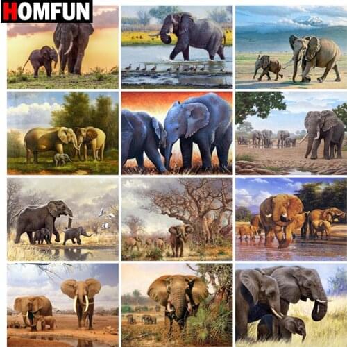 HOMFUN Diamond Painting Cross Stitch "Elephant animal" 5D DIY Diamond Embroidery Full Square/round Rhinestone Of Picture
