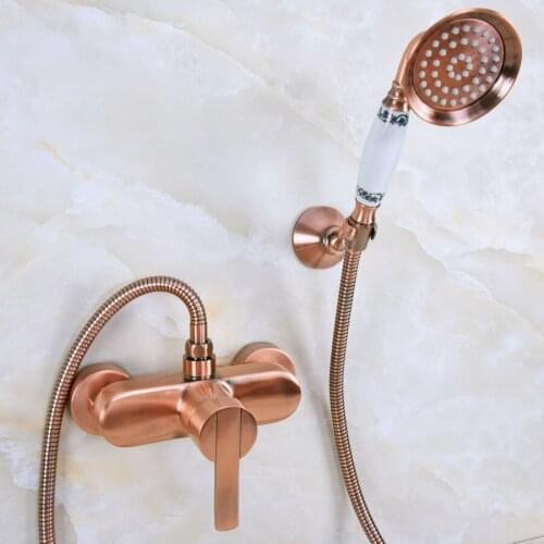 Antique Red Copper Brass Single Lever Wall Mounted Bathroom Hand Held Shower Head Faucet Set Mixer Tap ana292