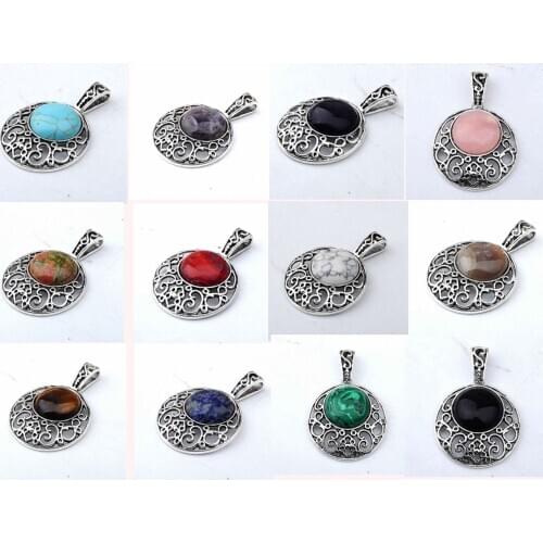 ASHMITA 2019 Natural Stone Vintage Tiger Eye With Alloy Round Pendant Necklace Girl Fashion Couple Necklaces