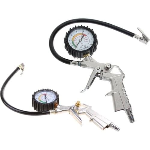 Car Truck Air Tire Pressure Inflator Gauge Auto Motorcycle Pistol Flexible Hose F19A