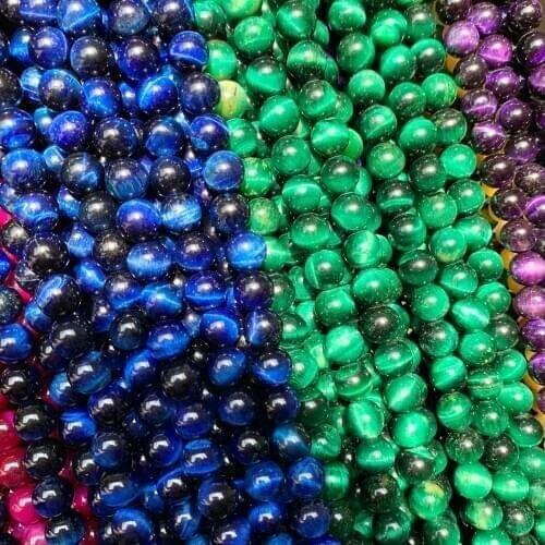 Natural Stone Gem Blue Purple Yellow Peacock Tiger Eye Top quality Loose Spacer Beads For Jewelry Making DIY Bracelets 15"4-12mm