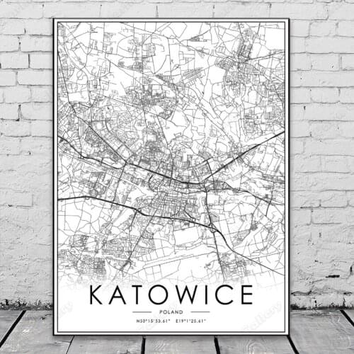 Black and White Poland City Map The Katowice City Map Poster HD Print Wall Art Canvas Nordic Landscape Painting for Home Decor
