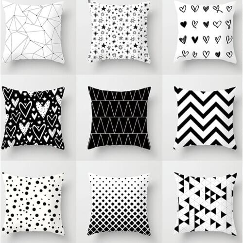 YWZN Black and White Geometric Decorative Pillowcases Polyester Throw Pillow Case Striped Geometric Pillowcase kussensloop