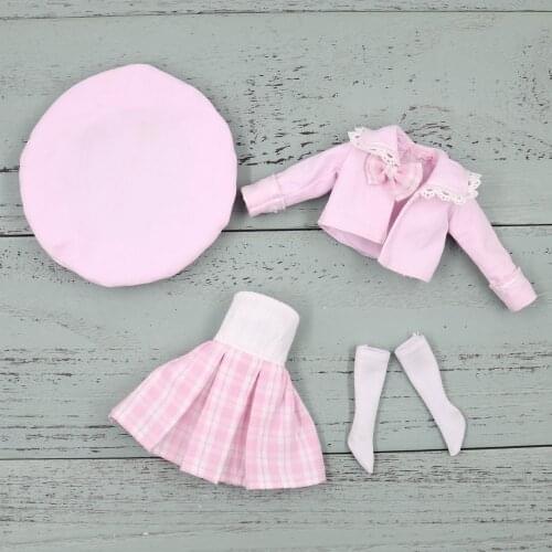 Blyth doll outfit pink plaid skirt set suitable for blyth icy Azone joint body factory 1/6 doll