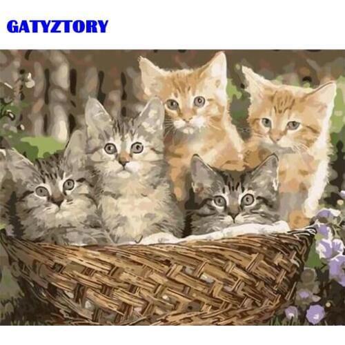 GATYZTORY Frame Animal Cat DIY Digital Painting by Numbers Hand Painted Canvas Painting Kits Wall Art for Home Decoration