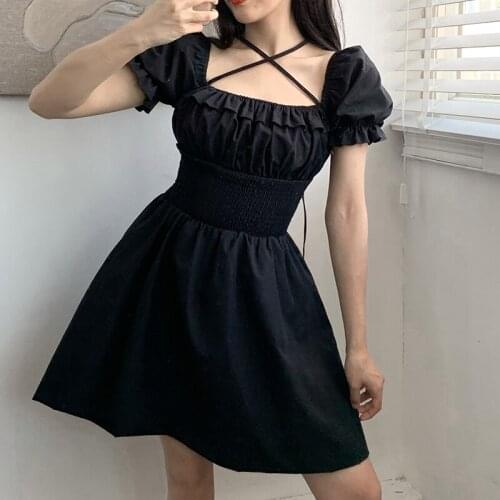 Gothic Women Dress Ruffles Summer 2021 Vintage Black Dress Women Party Dresses 90s Aesthetics Slim Clubwear