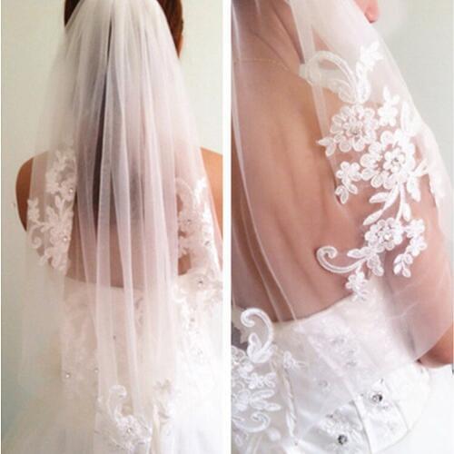 Hot Sell Diamond Veils Short Designer Single Cut Applique Crystal Elbow Length One Layer Wedding Veil With Comb