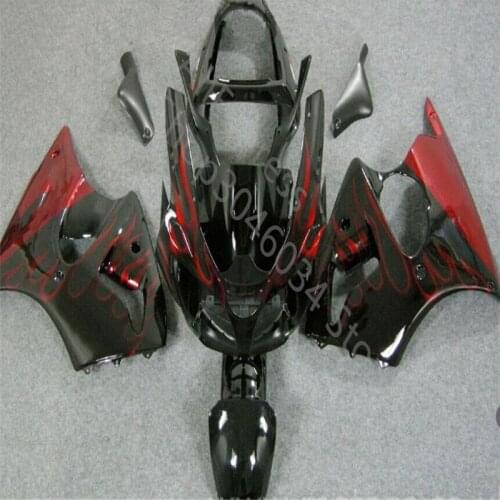 Custom motorcycle for kawasaki Ninja ZX6R 00-02 01 ZX-6R 636 2000 2001 2002 Fairings Injection mold black red flames