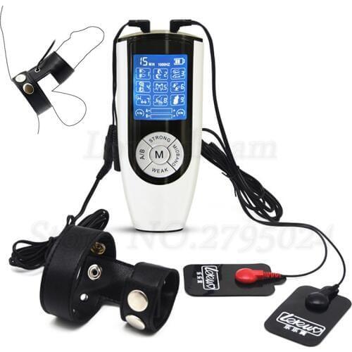 USB Charging Cock Rings Massage Pad Electric Shock Kit PU Leather Penis Ring Electro Shock Sex Toys for ManWomen Couples