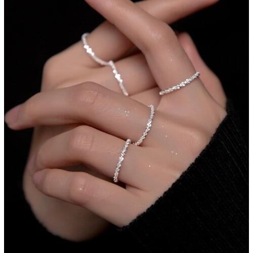 New Fashion 925 Sterling Silver Rings for Women Teen Girls Starry Korean Style Simple Minimalist Jewelry Size 3/4/5/6/7