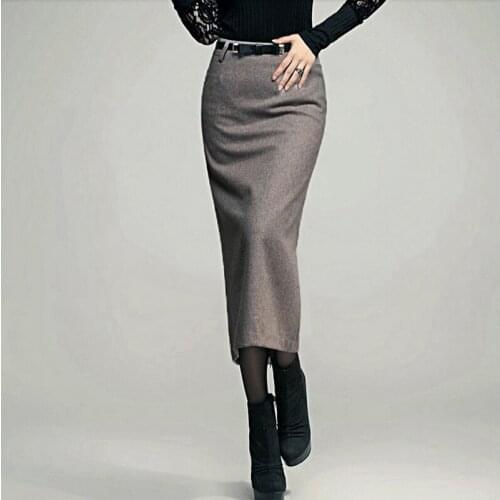 Autumn Winter Skirt Women Long Skirt Thick High Waist Pencil Skirt Ladies Elegant Slim Woolen Skirts Women