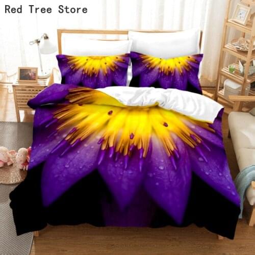 Purple Lavender Flower Bedding Set Luxury Floral Duvet Cover Rose Quilt Cover Digital Printing Bed Linen Queen 3D Fashion Design