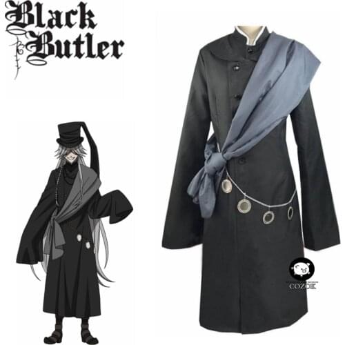 Anime Black Butler Kuroshitsuji Undertaker Cosplay Halloween Party Costume Custom Made Full Set Hat And Chain