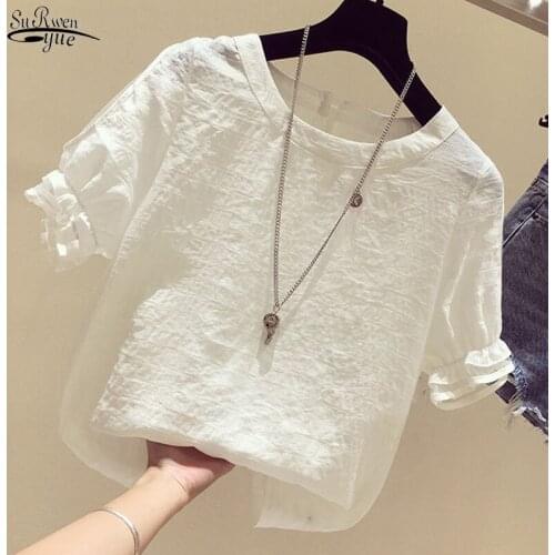 2021 Summer Chiffon Shirt Women Short-sleeved Sweet Small Shirt Loose Short Doll Blouse Top Button Down Shirt for Women 15381