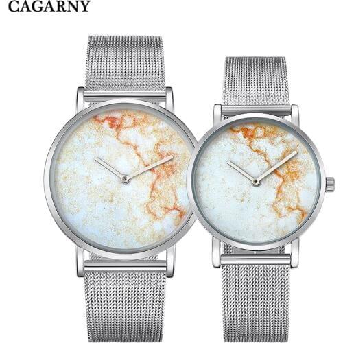 Fashion Quartz Watch For Women Waterproof Mens Wrist Watches Ultra-thin Silver Steel Female Clock Marble Pattern Montre Femme