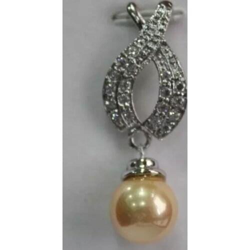 Fashionable zircon metal silver plated 12mm yellow Shell Pearl Necklace Pendant