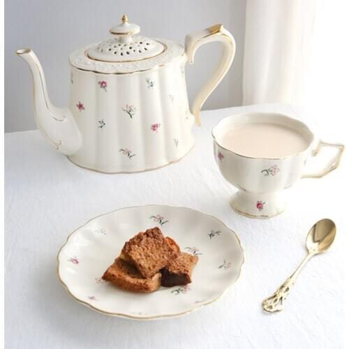 French Tea Cup and Saucers Set Porcelain Tea Pot Teacup Coaster Coffee Mug Set Household Teaware Sets Coffeeware Supplier