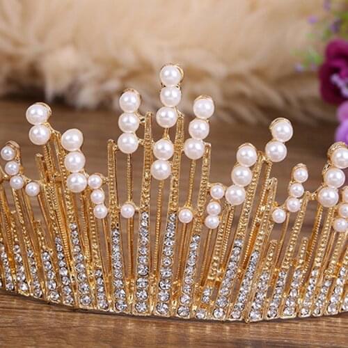 New Vintage Multicolored Luxury Pearls Crystal Tiara Crown Wedding Hair Accessories Bridal Jewelry Head Band