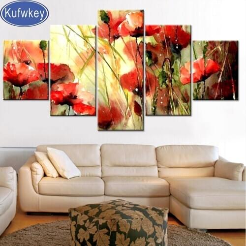 5 Piece set diamond embroidery new 2020 red poppy diy Diamond Painting 3d Pictures Full Square/ Round diamond keychain