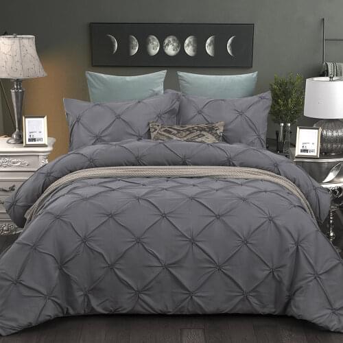 Bedclothes Luxury Grey Duvet Cover Pinch Pleat Brief Bedding Set Queen King 3pc BedLinen Set Comforter Cover Set With Pillowcase