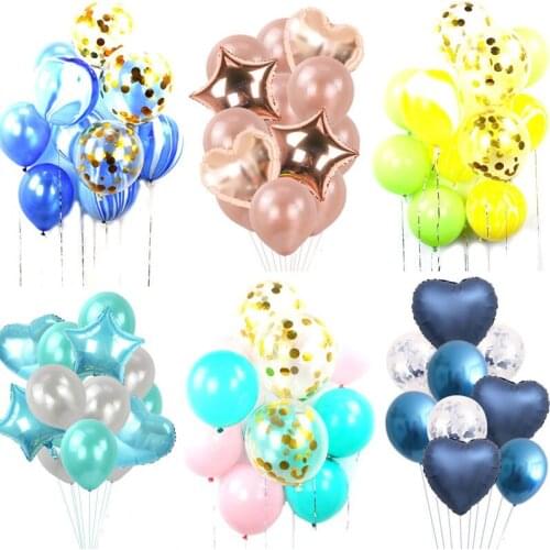 Mixed set rose Colorful Latex confetti balloon birthday party decorations kids helium globos metalicos star new year Supplies