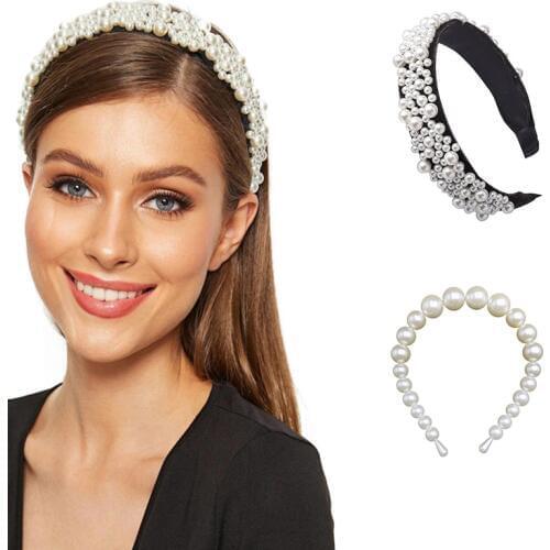 Luxury Wide Headband Women Simulation Big Pearls Hair Band Personality Party Pearl Hairbands Girls Hair Accessories