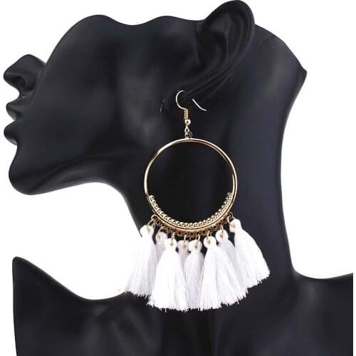 SUMENG Bohemia Tassel Earrings For Women Ethnic Big Drop Earrings Fashion Jewelry Trendy Cotton Rope Fringe Long Dangle Earrings
