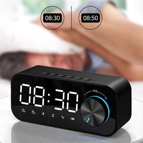 LED Subwoofer Table Clock Wireless Bluetooth-compatible Speaker Mirror Screen Digital Display Alarm Clock Portable despertador
