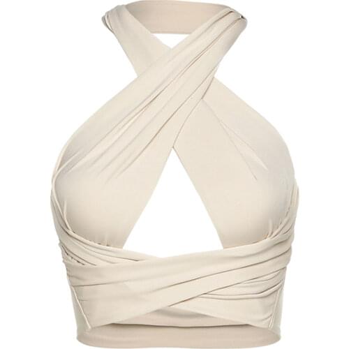Women Cross Halter Neck Crop Top Sleeveless Backless Sexy Camisole Female Hollow Out Exotic Tanks for Lingerie Night Party