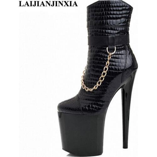 LAIJIANJINXIA Black Sexy Ankle Boot 20cm High Heels Night Club Party Dance Shoes Platform Women Dress Pole Dance Pumps Shoes