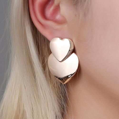Yobest Vintage Metal Dangle Earrings For Women Gold Color Double Heart Statement Earrings Female Boho Brincos Wedding Jewelry
