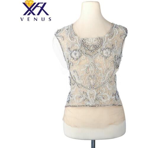 XINFANGXIU 1Pcs Hand-sew Rhinestones Patches For Garments Applique Beads Embroidered Patches For Party Dresses