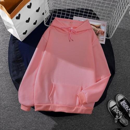 Female Casual Loose Soft Pullovers Tops Womens Casual Solid Color Hooded Pocket Long Sleeve Pullover Sweatshirt Sueter Mujer