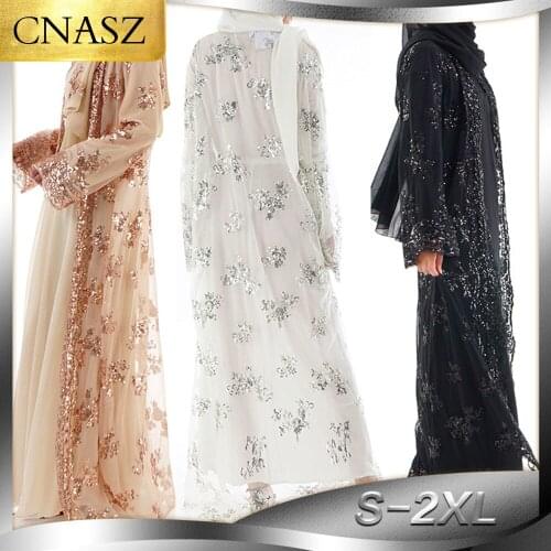 2019 New Abaya Dubai Luxury High Class Sequins Muslim Dress Embroidery Lace Rob Kaftan Islam Kimono Women Turkish Eid Mubarak