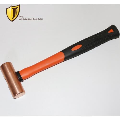 0.45kg/1p,0.68kg/1.5p,Explosion-proof Red Copper Cylindrical Hammer with rubber handle, Hammer,Safety Tools