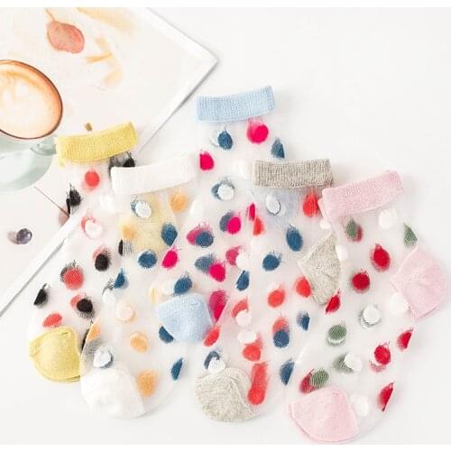 1-12Year Children Kids Baby Girl Mesh Elastic Socks Summer Girls colorful dots Crystal silk Socks Glass filament toddler Socks