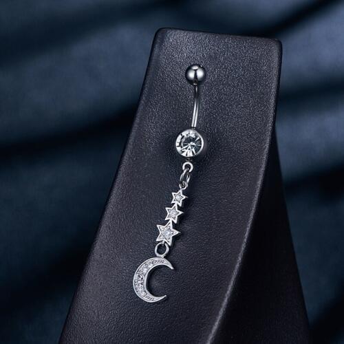 1pcs Sexy Zircon Belly Button Rings Moon Star Navel Piercing Surgical Steel Body Jewelry For Women Belly Button Piercing Jewelry