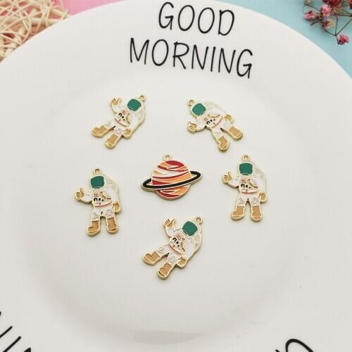 10pcs DIY Accessories Enamel Astronaut Planet Universe Charms Alloy Jewelry Pendants Earring Hanging Parts Golden Bottom YZ747