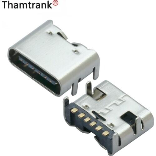 10pcs/lot USB Type C 6 Pin SMT Socket Connector USB 3.1 Type-C Female Placement SMD DIP for PCB design DIY high current charging